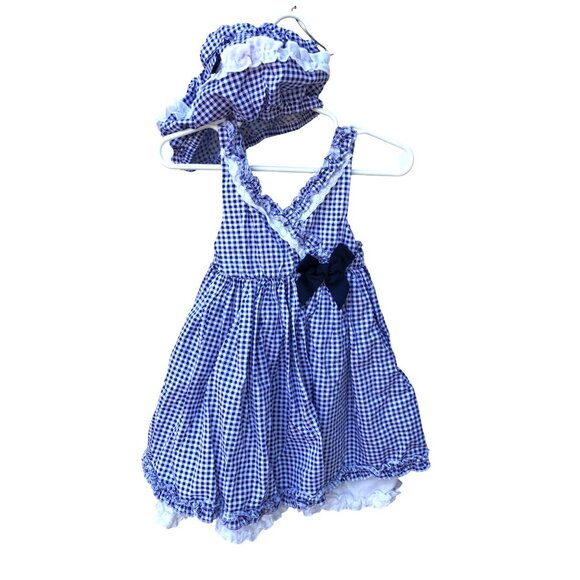 Dress 18 mos Sundress Dress Blue White Gingham Ruffle 2 Piece Set Lined Summer - Picture 1 of 9